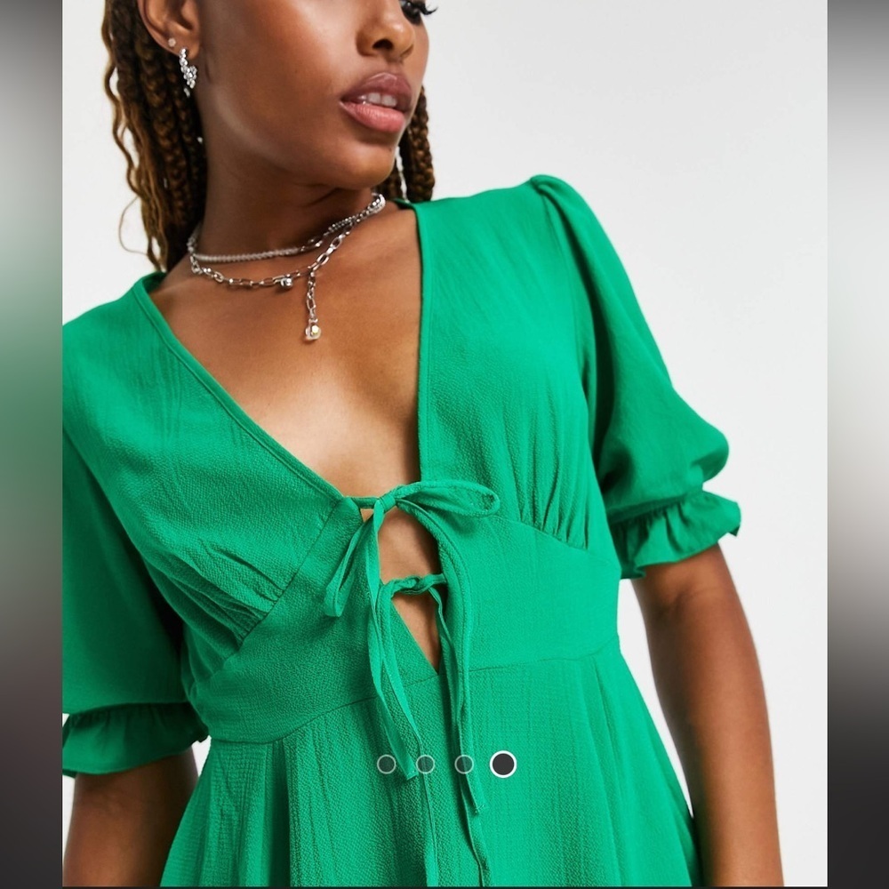 tie front mini tea dress with godets in bright green - Picture 8 of 8